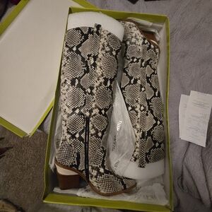 Snakeskin Pattern Knee-High Boots